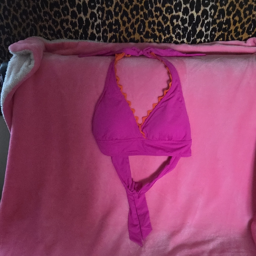 Vibrant Pink and Orange Women's Halter Swim Top
